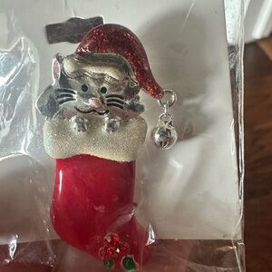 Festive Cat in Stocking Brooch